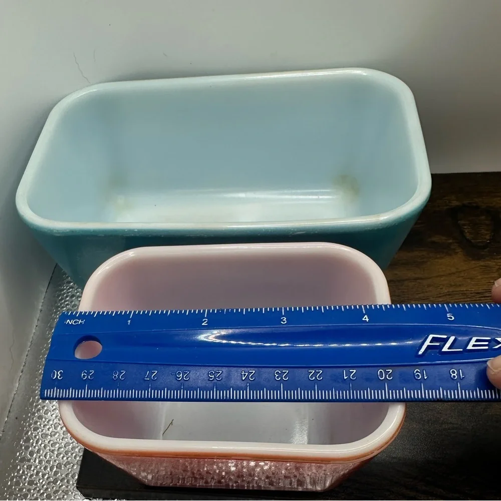 Vintage Pyrex Turquoise & Red Fridgie Storage Containers No Lids Set of 2